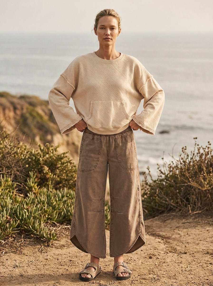 Del Mar Soft Texture Raw Edge Oversized Top - Westly