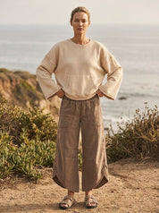 Del Mar Soft Texture Raw Edge Oversized Top - Westly