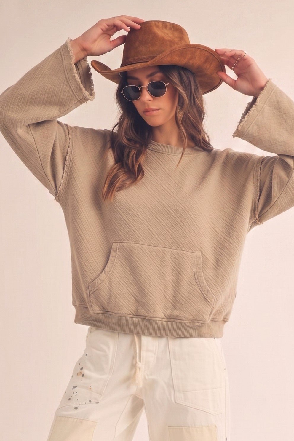 Del Mar Soft Texture Raw Edge Oversized Top - Westly