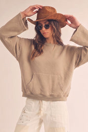 Del Mar Soft Texture Raw Edge Oversized Top - Westly