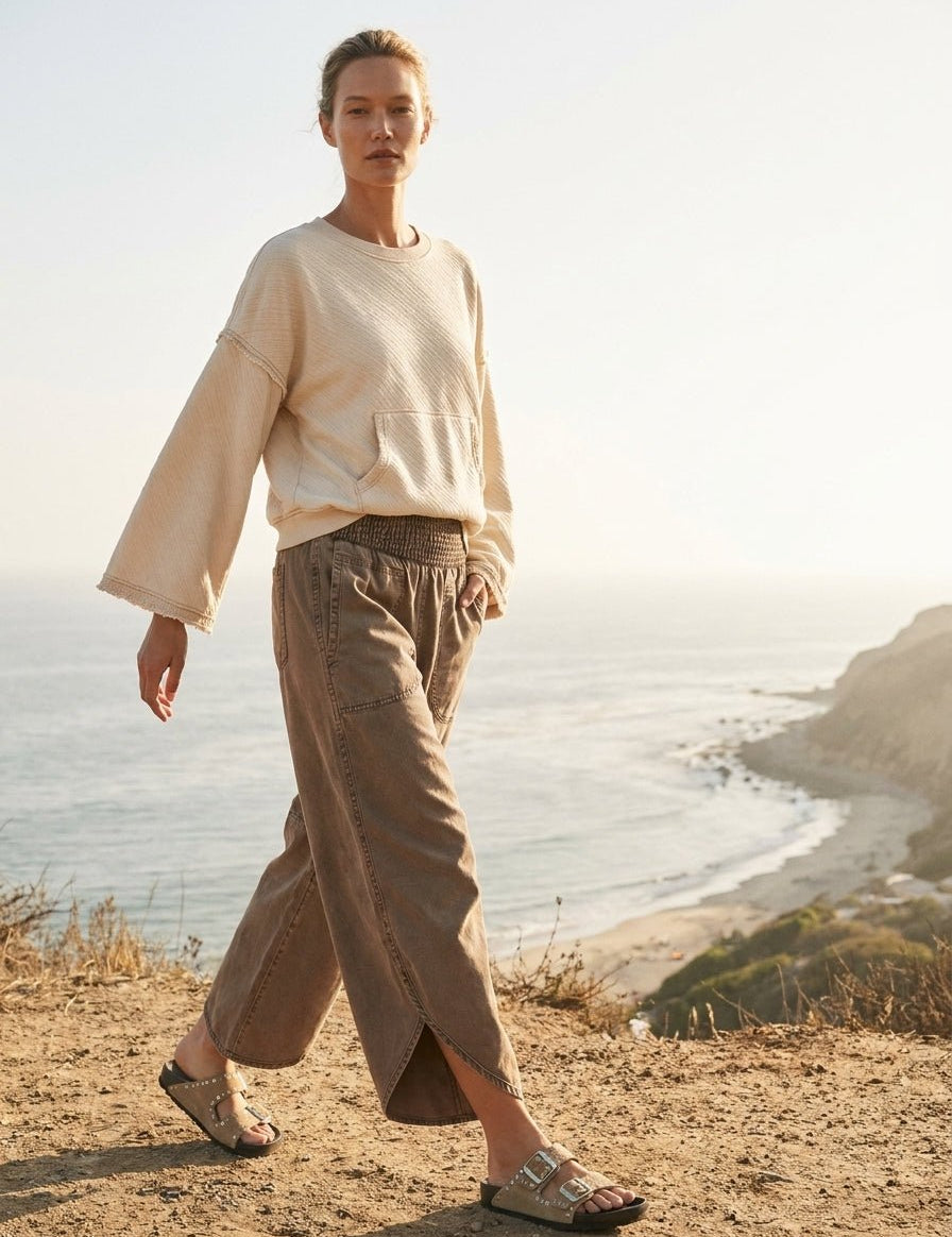 Del Mar Soft Texture Raw Edge Oversized Top - Westly