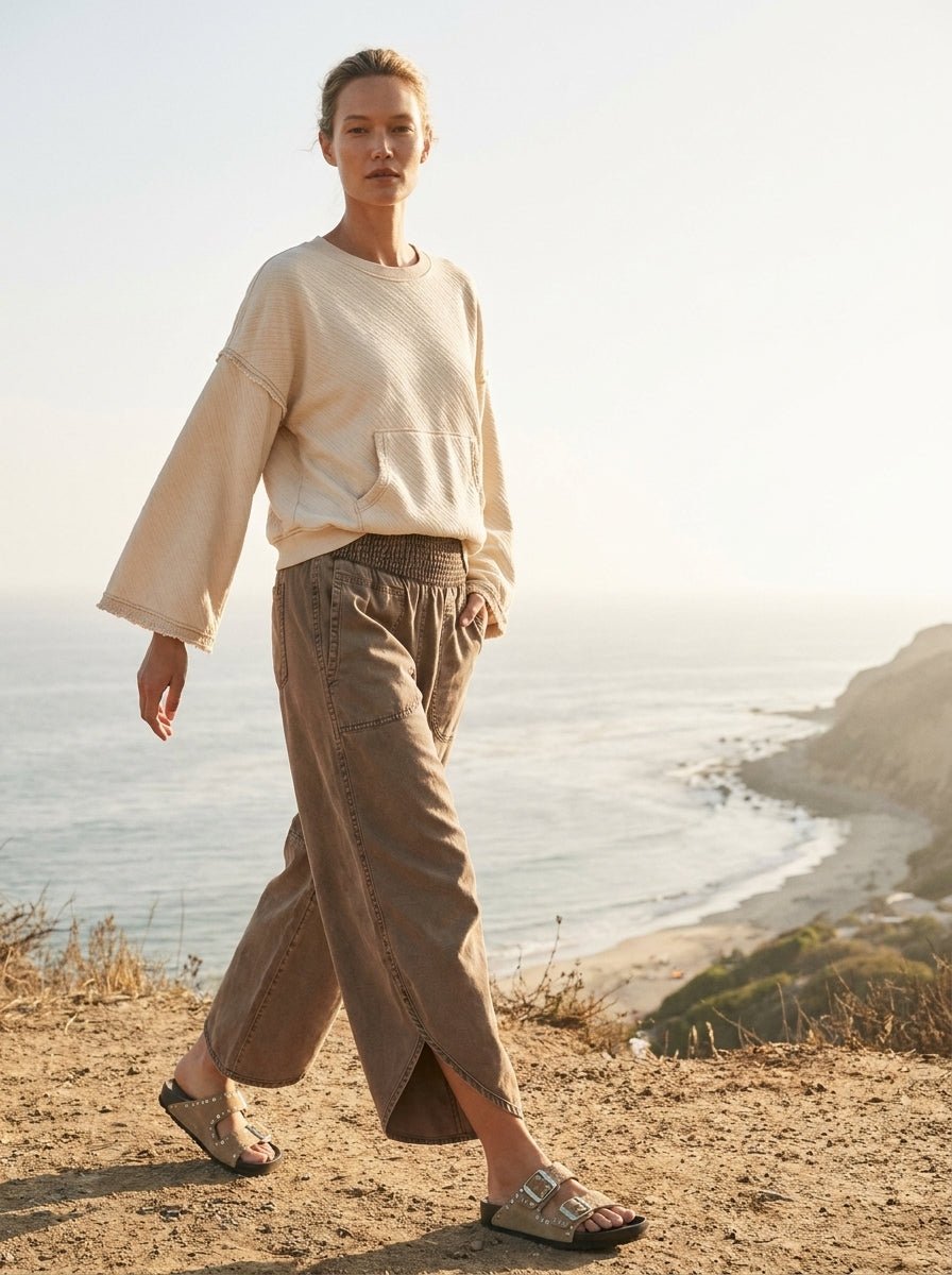 Del Mar Soft Texture Raw Edge Oversized Top - Westly
