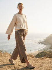 Del Mar Soft Texture Raw Edge Oversized Top - Westly