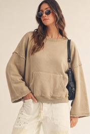 Del Mar Soft Texture Raw Edge Oversized Top - Westly
