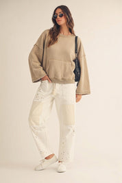 Del Mar Soft Texture Raw Edge Oversized Top - Westly