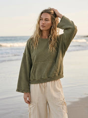 Del Mar Soft Texture Raw Edge Oversized Top - Westly