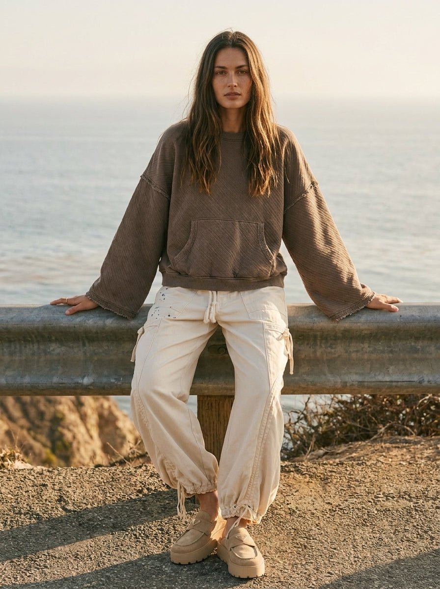Del Mar Soft Texture Raw Edge Oversized Top - Westly