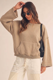 Del Mar Soft Texture Raw Edge Oversized Top - Westly