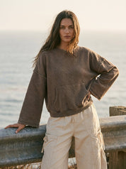 Del Mar Soft Texture Raw Edge Oversized Top - Westly