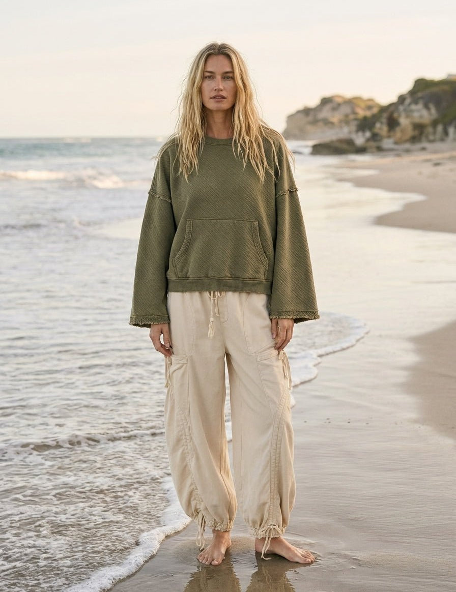Del Mar Soft Texture Raw Edge Oversized Top - Westly