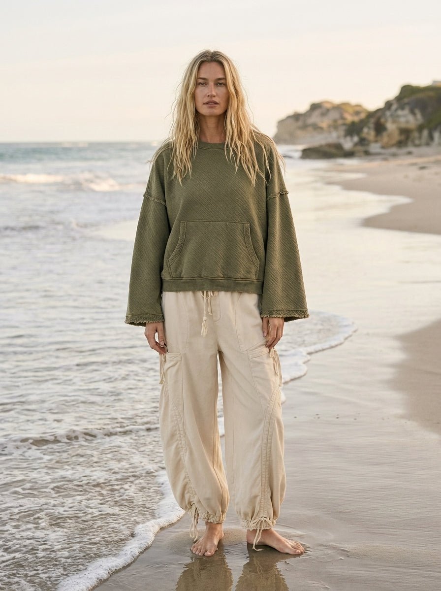 Del Mar Soft Texture Raw Edge Oversized Top - Westly