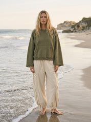 Del Mar Soft Texture Raw Edge Oversized Top - Westly