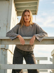 Del Mar Soft Texture Raw Edge Oversized Top - Westly