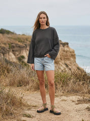 Del Mar Soft Texture Raw Edge Oversized Top - Westly