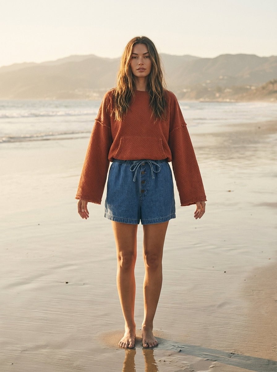 Del Mar Soft Texture Raw Edge Oversized Top - Westly