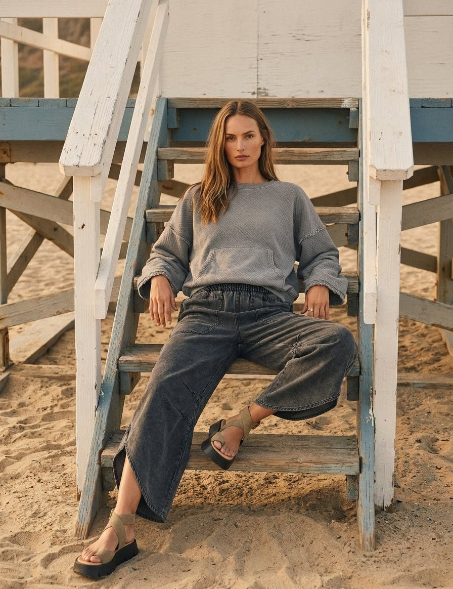 Del Mar Soft Texture Raw Edge Oversized Top - Westly