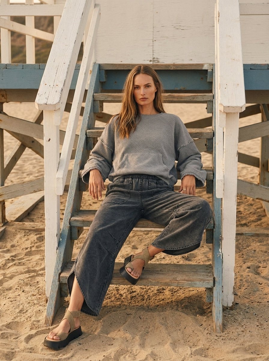 Del Mar Soft Texture Raw Edge Oversized Top - Westly