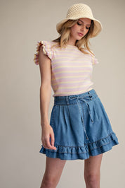 Delaney Ruffled Bottom Washed Denim Shorts - Westly