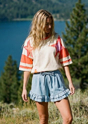 Delaney Ruffled Bottom Washed Denim Shorts - Westly