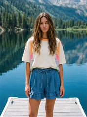 Delaney Ruffled Bottom Washed Denim Shorts - Westly
