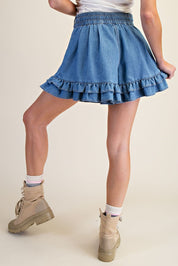 Delaney Ruffled Bottom Washed Denim Shorts - Westly