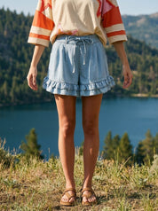 Delaney Ruffled Bottom Washed Denim Shorts - Westly