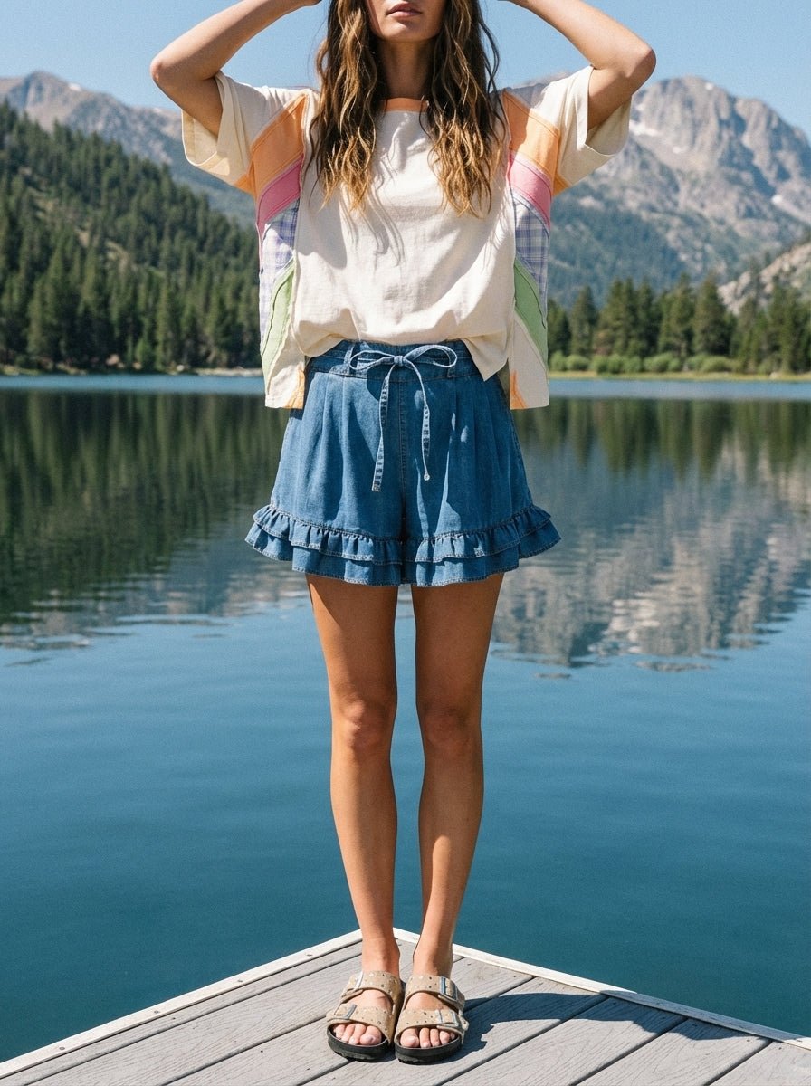 Delaney Ruffled Bottom Washed Denim Shorts - Westly