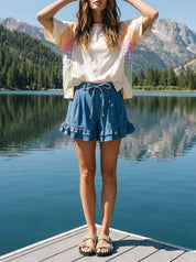 Delaney Ruffled Bottom Washed Denim Shorts - Westly