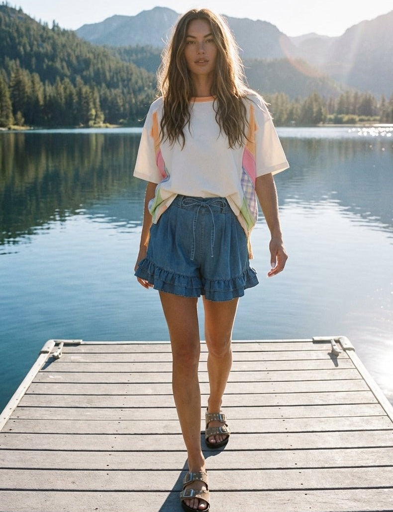 Delaney Ruffled Bottom Washed Denim Shorts - Westly
