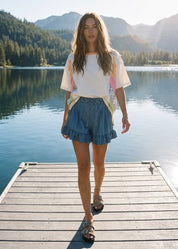 Delaney Ruffled Bottom Washed Denim Shorts - Westly