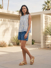 Delicate Blossoms Embroidered Sleeveless Blouse - Westly