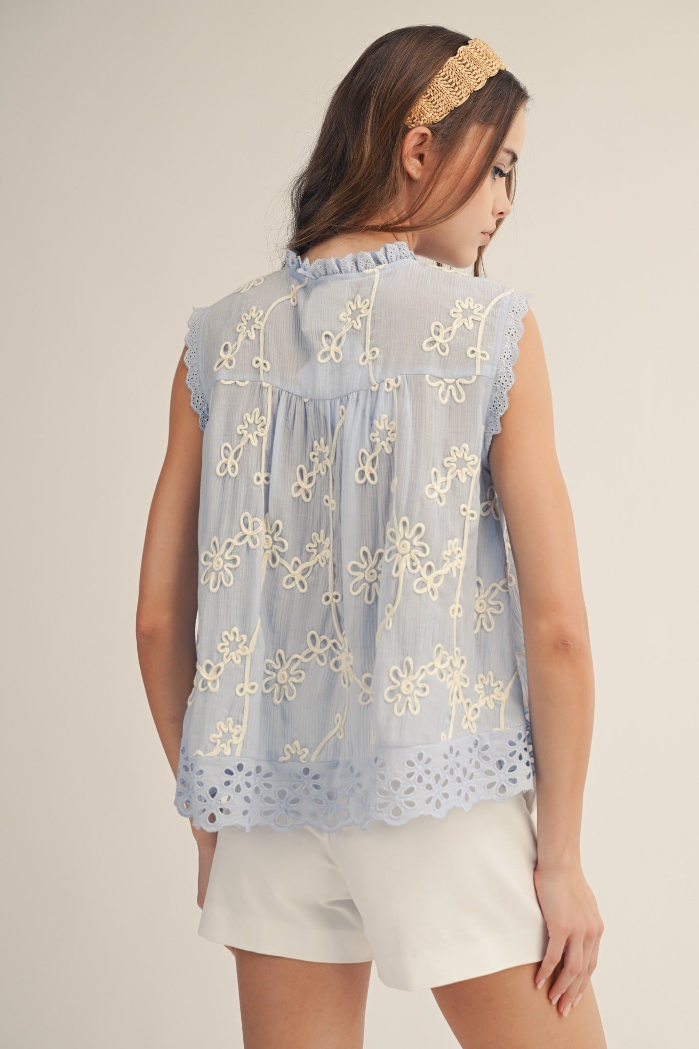 Delicate Blossoms Embroidered Sleeveless Blouse - Westly