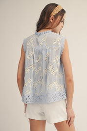 Delicate Blossoms Embroidered Sleeveless Blouse - Westly