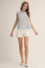 Delicate Blossoms Embroidered Sleeveless Blouse - Westly