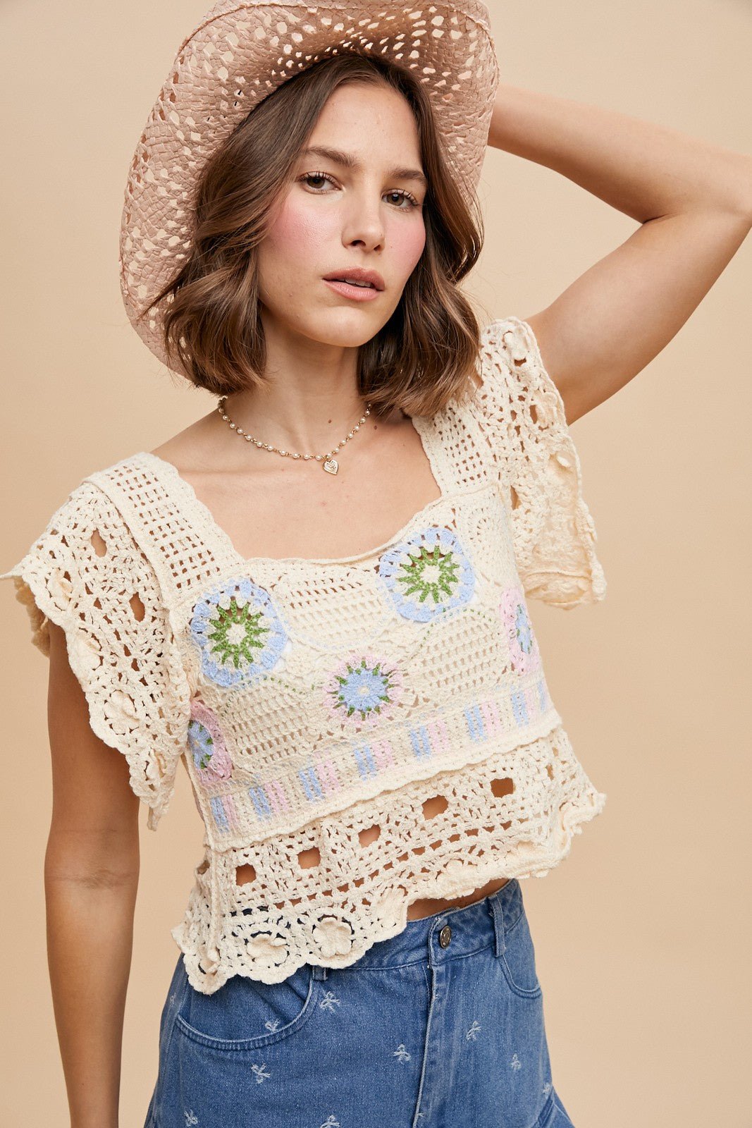 Delilah Crochet Square Neck Crop Top - Westly