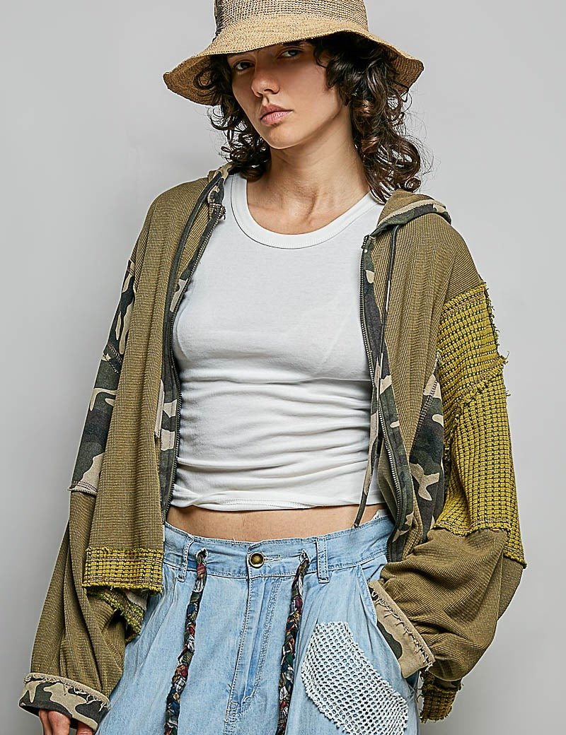 Della Mixed Media Zip-Up Cropped Hoodie - Westly