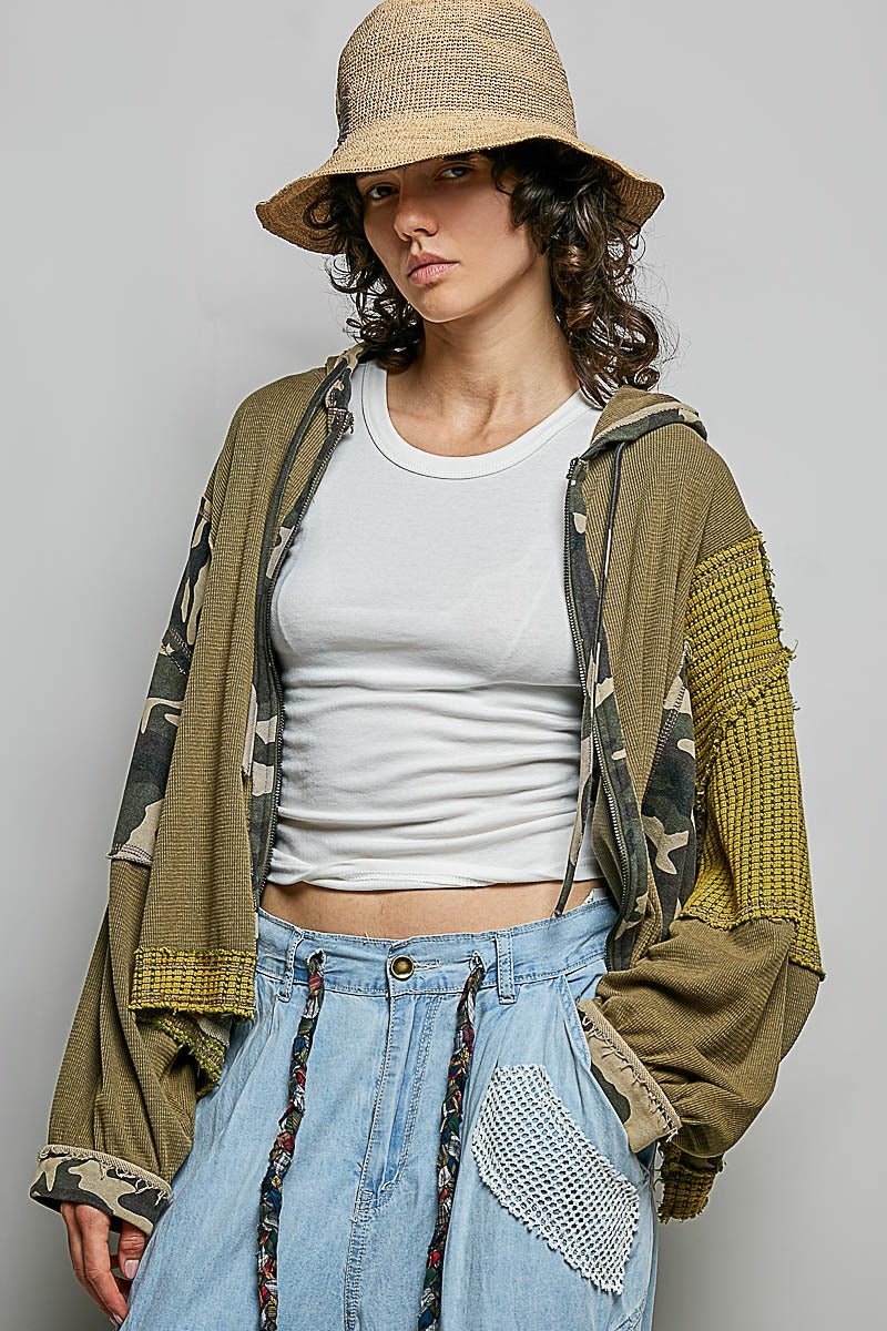 Della Mixed Media Zip-Up Cropped Hoodie - Westly