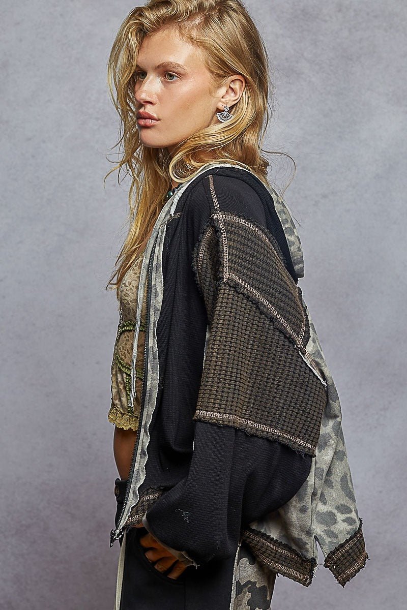 Della Mixed Media Zip-Up Cropped Hoodie - Westly