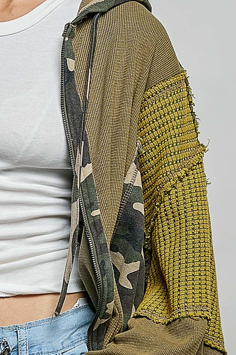 Della Mixed Media Zip-Up Cropped Hoodie - Westly