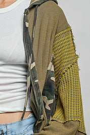 Della Mixed Media Zip-Up Cropped Hoodie - Westly
