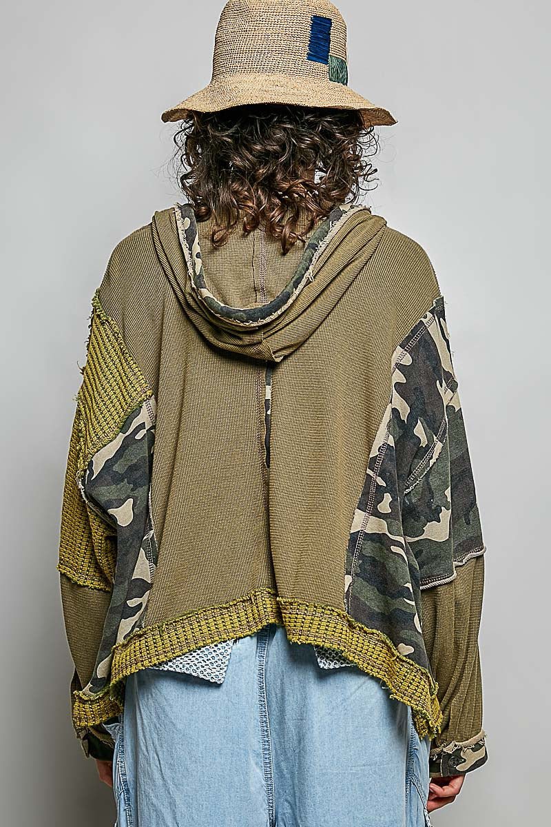 Della Mixed Media Zip-Up Cropped Hoodie - Westly