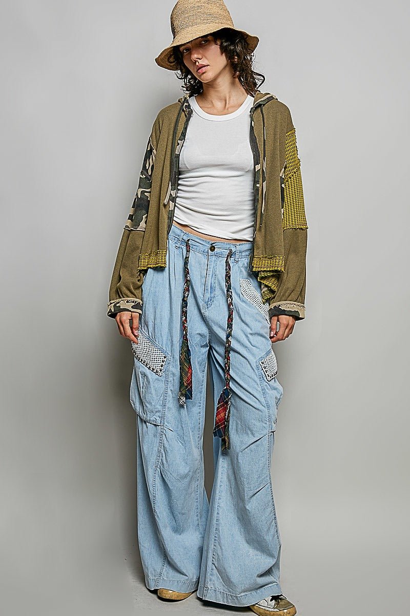 Della Mixed Media Zip-Up Cropped Hoodie - Westly