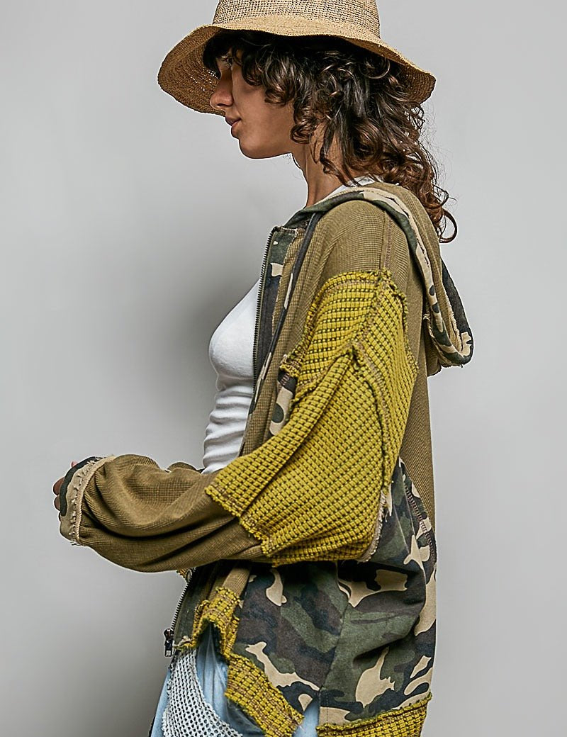 Della Mixed Media Zip-Up Cropped Hoodie - Westly