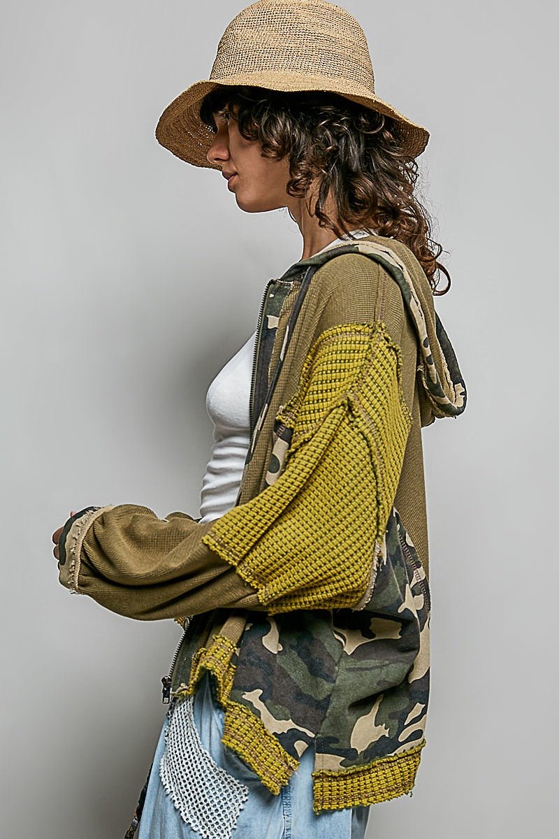 Della Mixed Media Zip-Up Cropped Hoodie - Westly