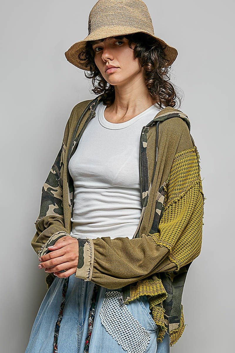 Della Mixed Media Zip-Up Cropped Hoodie - Westly