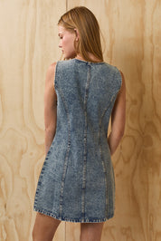 Delphine Bow Front Denim Mini Dress - Denim