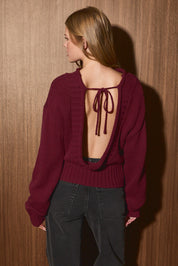 Delphine Open Back Tie Knit Sweater in Maroon — product photo 04
