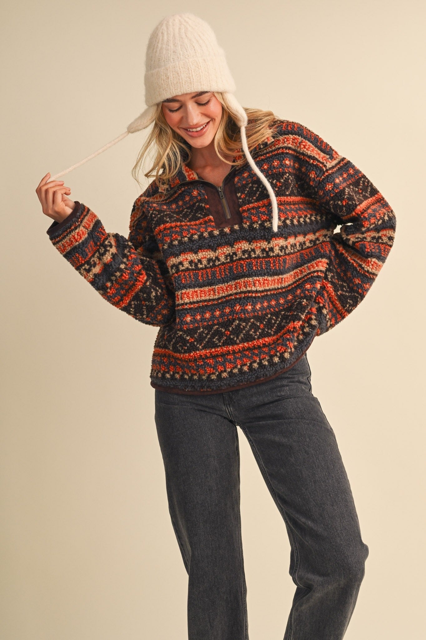 Desert Lodge Faux Sherpa Half-Zip Pullover - Westly