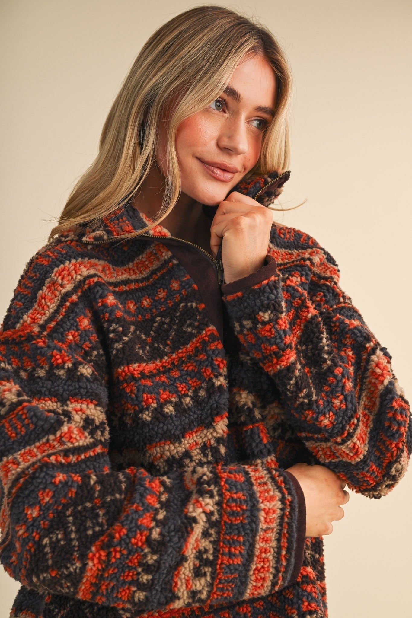 Desert Lodge Faux Sherpa Half-Zip Pullover - Westly