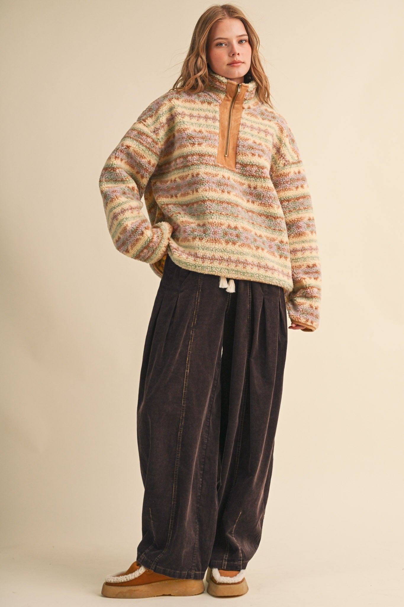 Desert Lodge Faux Sherpa Half-Zip Pullover - Westly